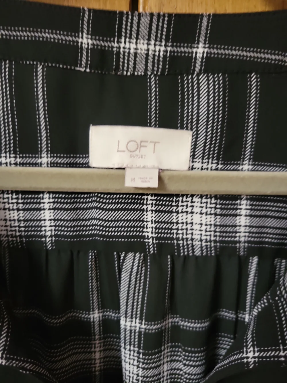 LOFT Black & White Plaid Split-Neck Blouse